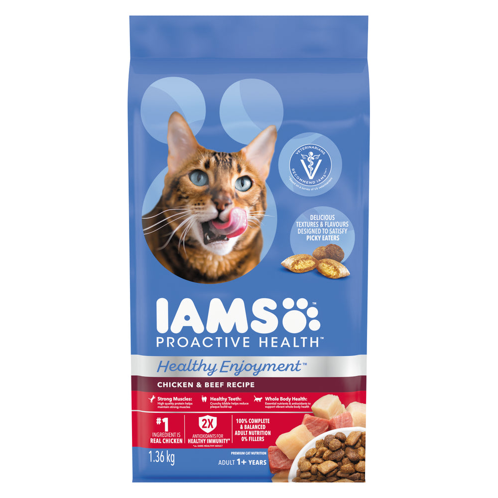 IAMS CAT FOOD CHICKEN & BEEF, 4 X 1.36 KG