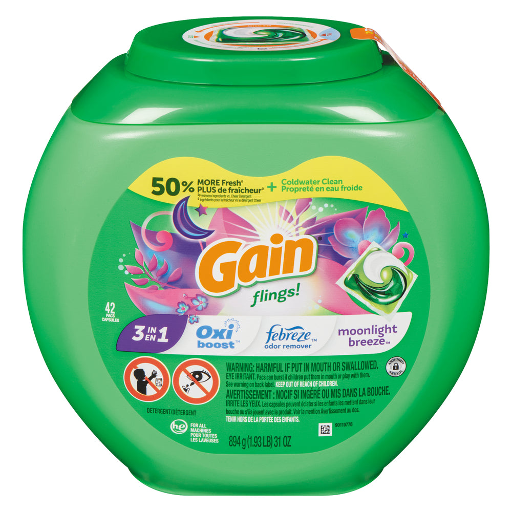 GAIN FLINGS DETERGENT MOONLIGHT 3-IN-1 42 CAPSULES, 4 X 890 G