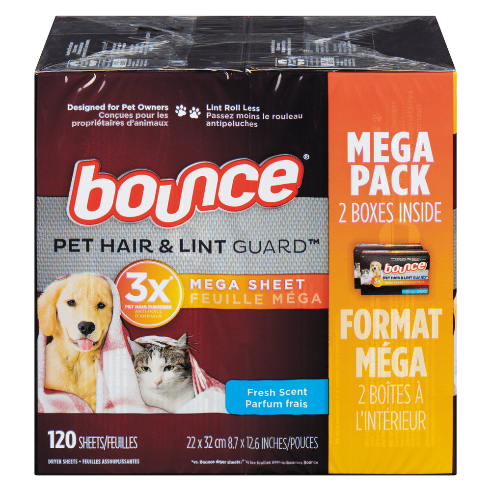 BOUNCE ANIMAL PRINT FABRIC SOFTENER SHEETS 2 PACKS, 3 X 120 UN