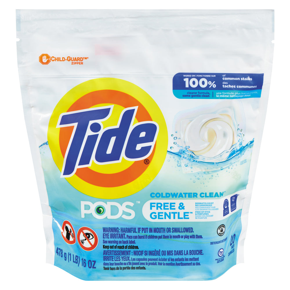 TIDE DETERGENT PODS FREE & GENTLE 20 PODS, 6 X 478 G