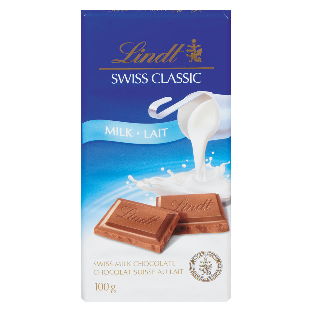 LINDT SWISS CLASSIC MILK CHOCOLATE BAR, 12 X 100 G