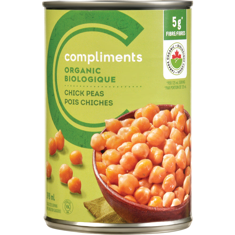 COMPLIMENTS ORGANIC CHICKPEAS, 12 X 398 ML