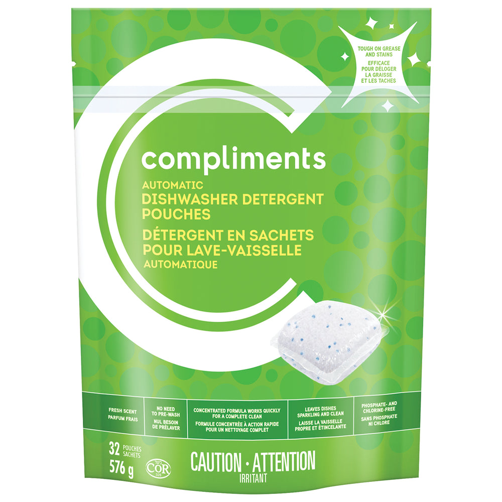 COMPLIMENTS DISHWASHER DETERGENT PACKS, 8 X 32 UN
