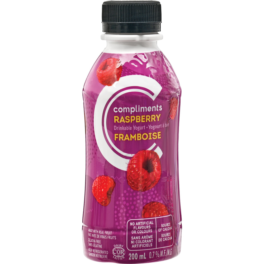 COMPLIMENTS RASPBERRY DRINKABLE YOGURT, 12 X 200 ML