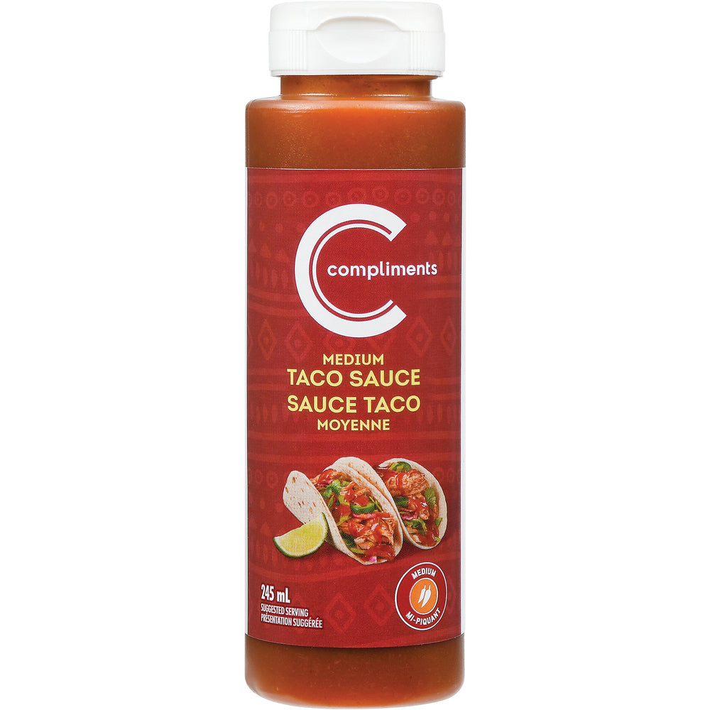 COMPLIMENTS MEDIUM TACO SAUCE, 8 X 245 ML