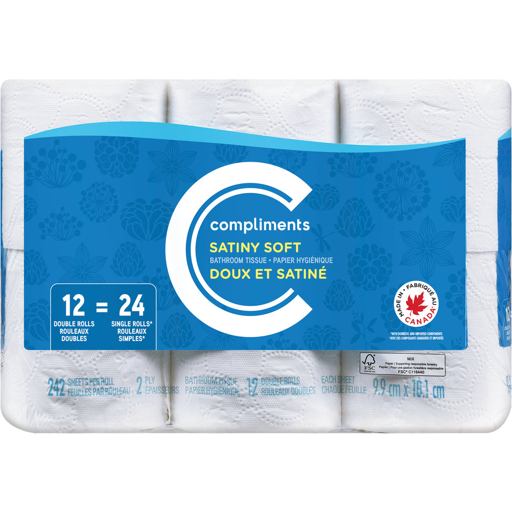 COMPLIMENTS SATINY TOILET PAPER, 4 X 12 UN