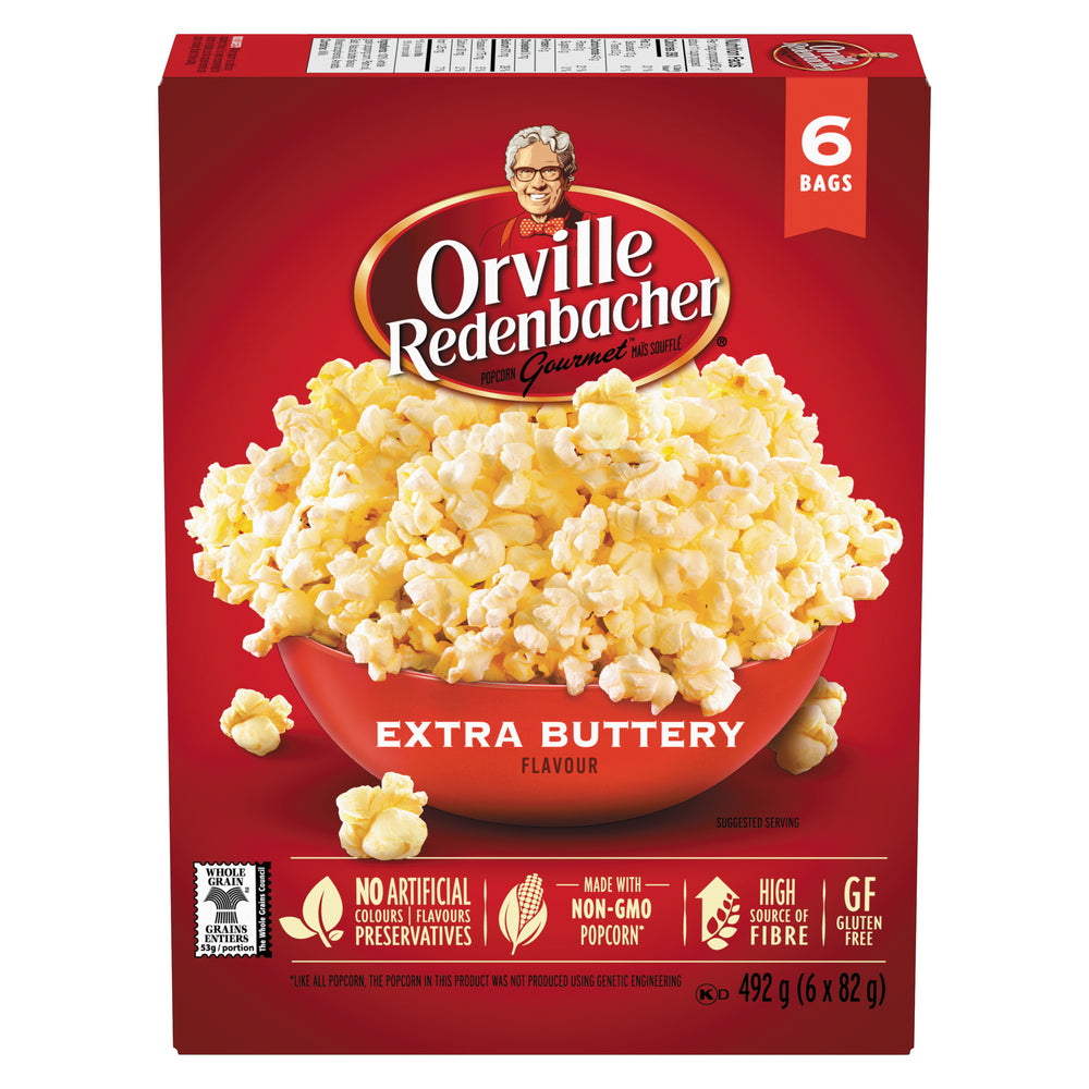 ORVILLE REDENBACHER'S EXTRA BUTTER POPPED CORN, 6 X 6 X 82 G