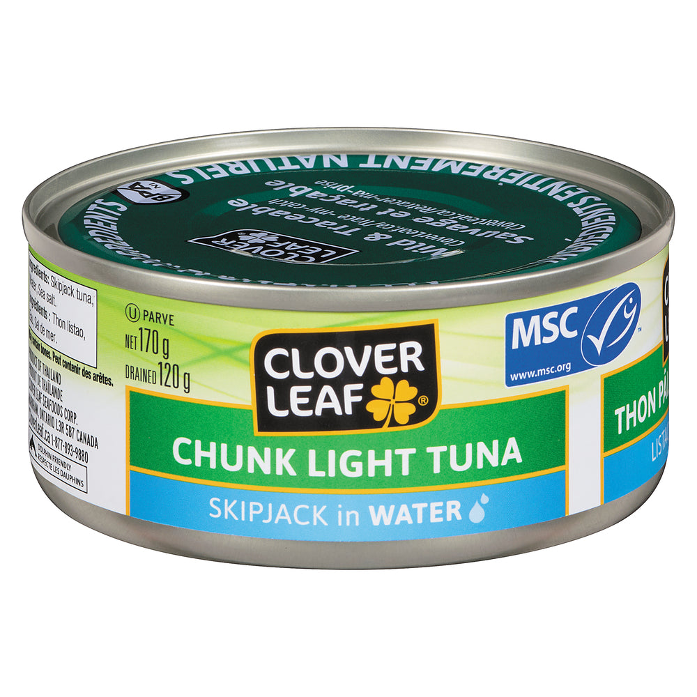 CLOVERLEAF LIGHT TUNA CHUNKS SKIPJACK IN WATER, 24 X 170 G