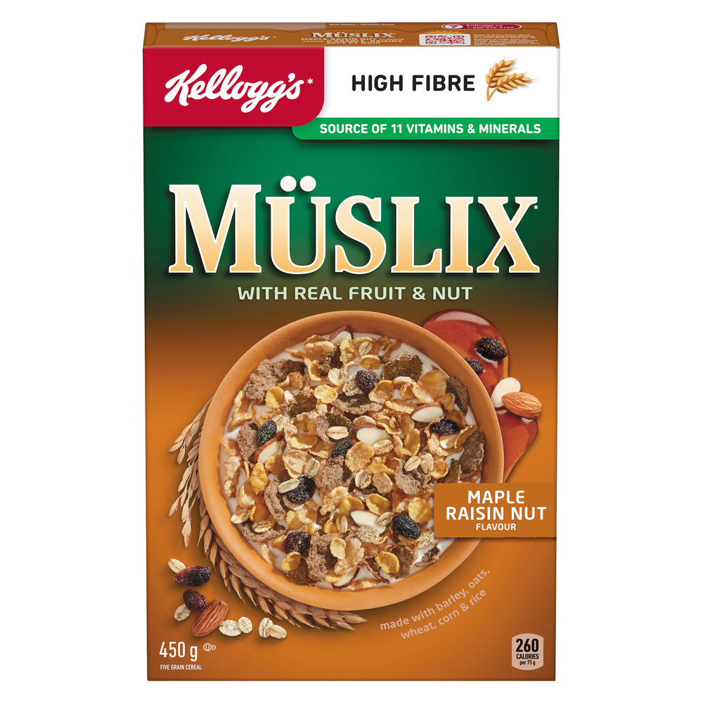 KELLOGG'S CEREAL MUSLIX MAPLE NUTS RAISIN, 12 X 450 G