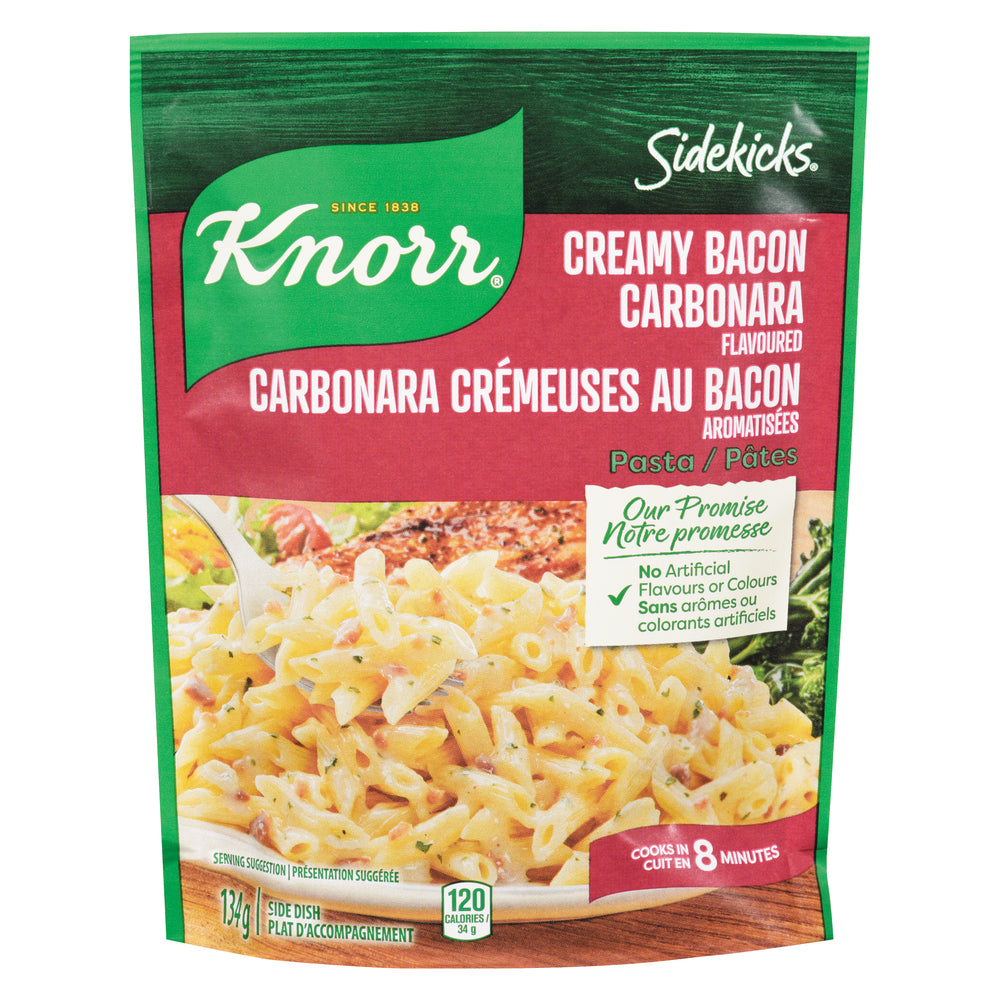 KNORR SIDEKICKS PASTA CARBONARA WITH BACON, 8 X 134 G