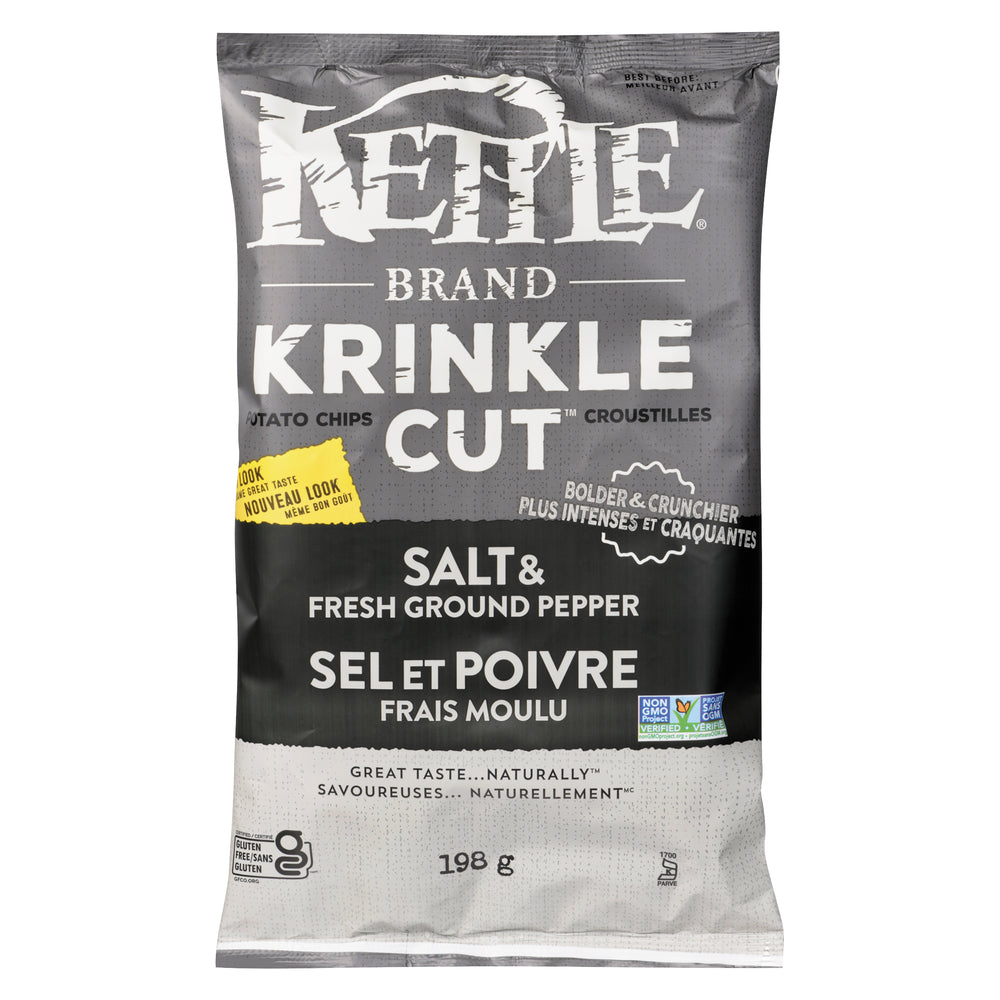 KETTLE FRESH SALT & CRACKED PEPPER CRISPS, 12 X 198 G