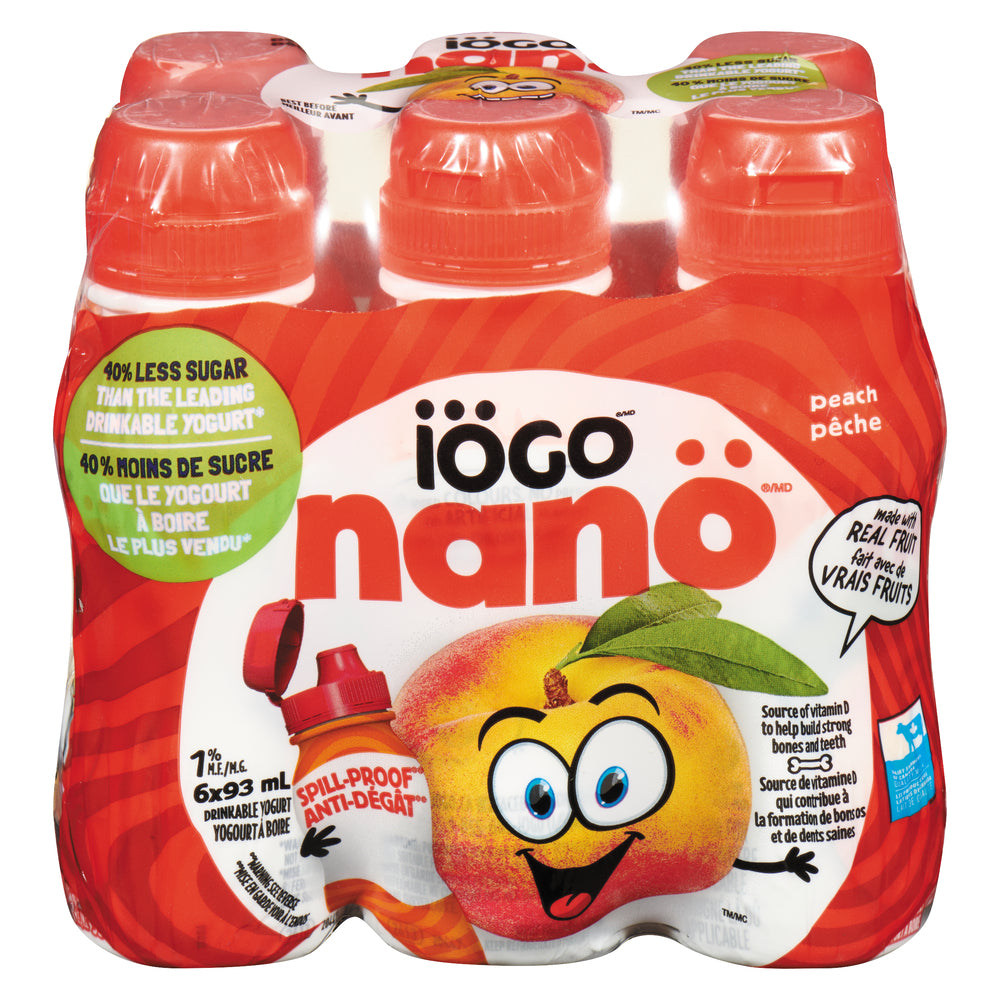 IÖGO YOGURT DRINK 1% NANO PEACH, 4 X 6 X 93 ML