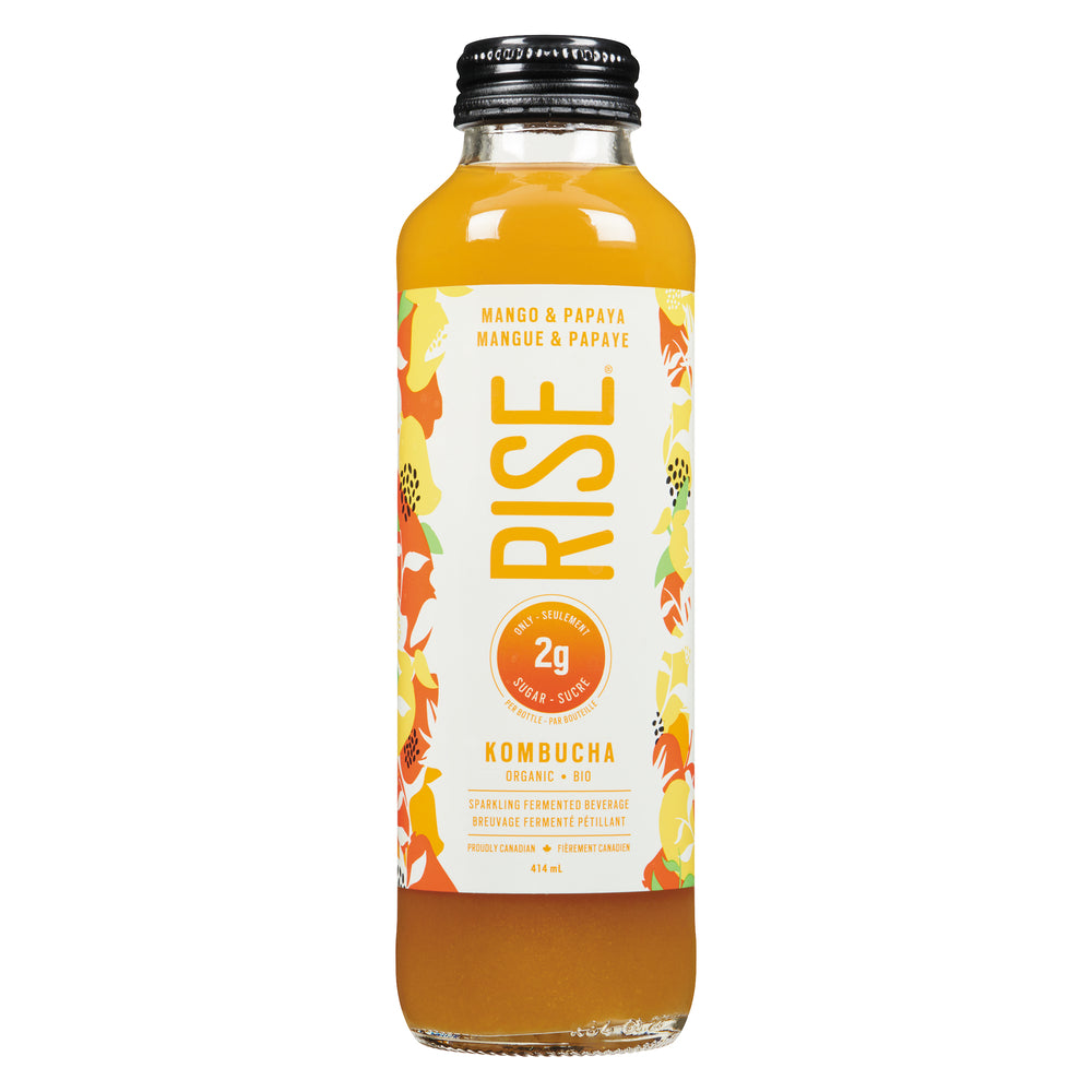 RISEKOMB MANGO PAPAYA KOMBUCHA TEA, 12 X 414 ML
