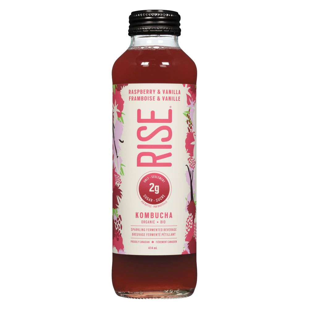 RISEKOMB RASPBERRY VANILLA KOMBUCHA TEA, 12 X 414 ML