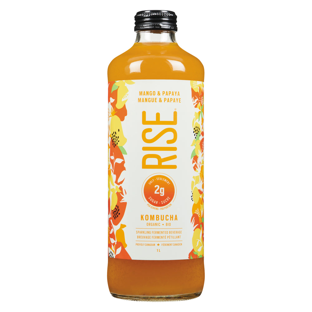 RISE KOMBUCHA MANGO PAPAYA UNSWEETENED ORGANIC, 6 X 1 L