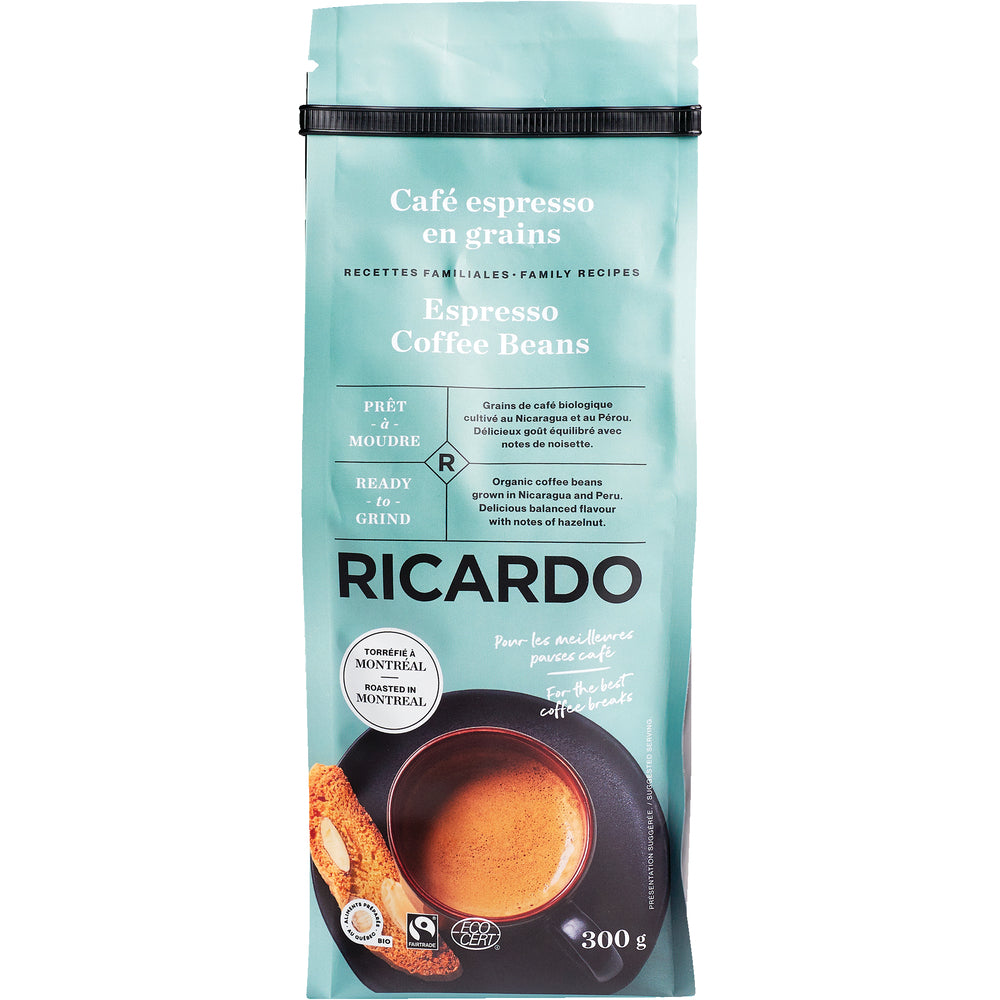 RICARDO ORGANIC ESPRESSO COFFEE BEANS, 6 X 300 G