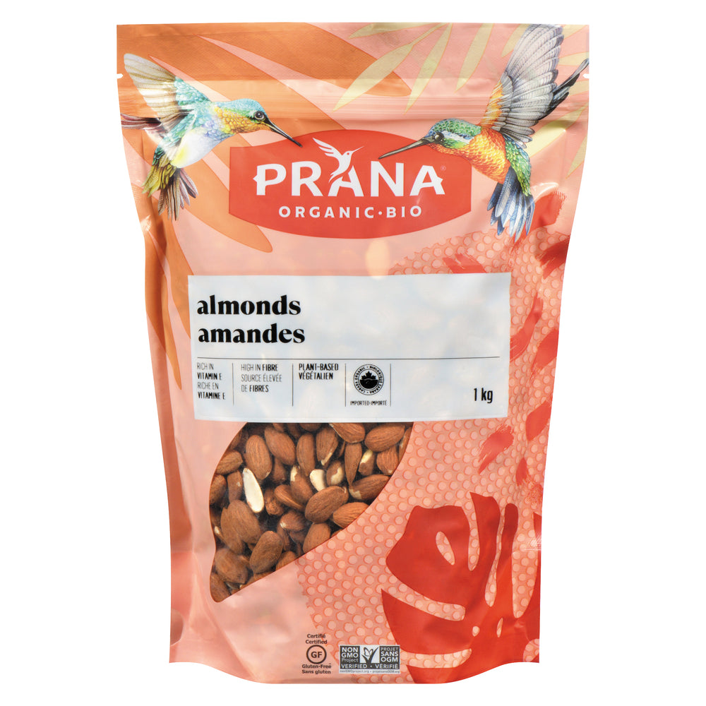 PRANA RAW ALMONDS GLUTEN-FREE ORGANIC, 4 X 1 KG
