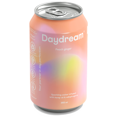 DAYDREAM, PEACH GINGER SPARKLING WATER, 12 x 355ML