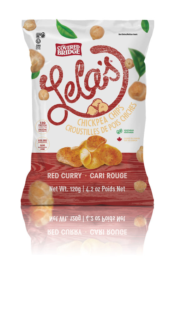 COVERED BRIDGE, LELA'S-CHICKPEA CHIPS RED CURRY, 8 x 120G