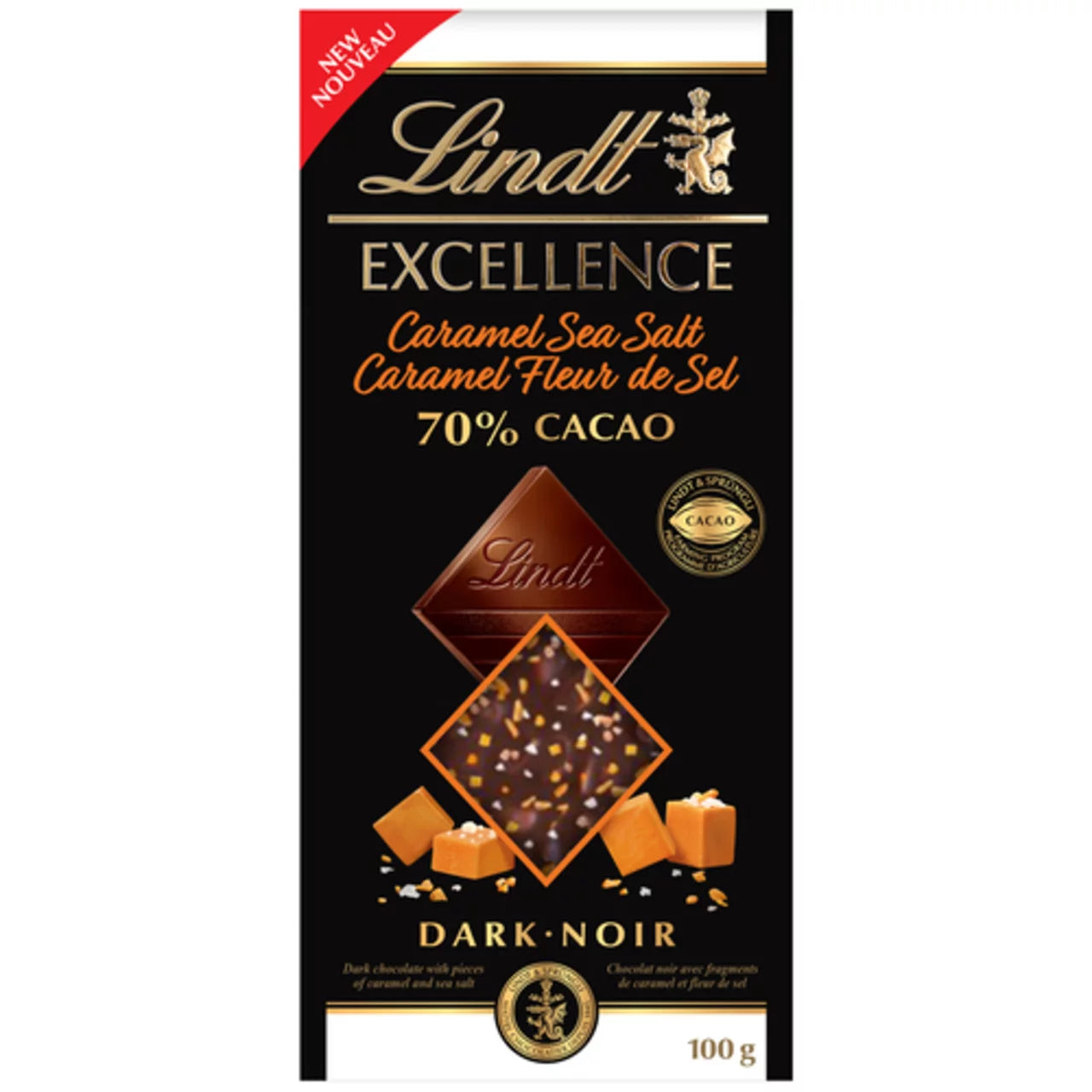 LINDT EXCELLENCE CARAMEL SEA SALT 70%, 20 X 100 G
