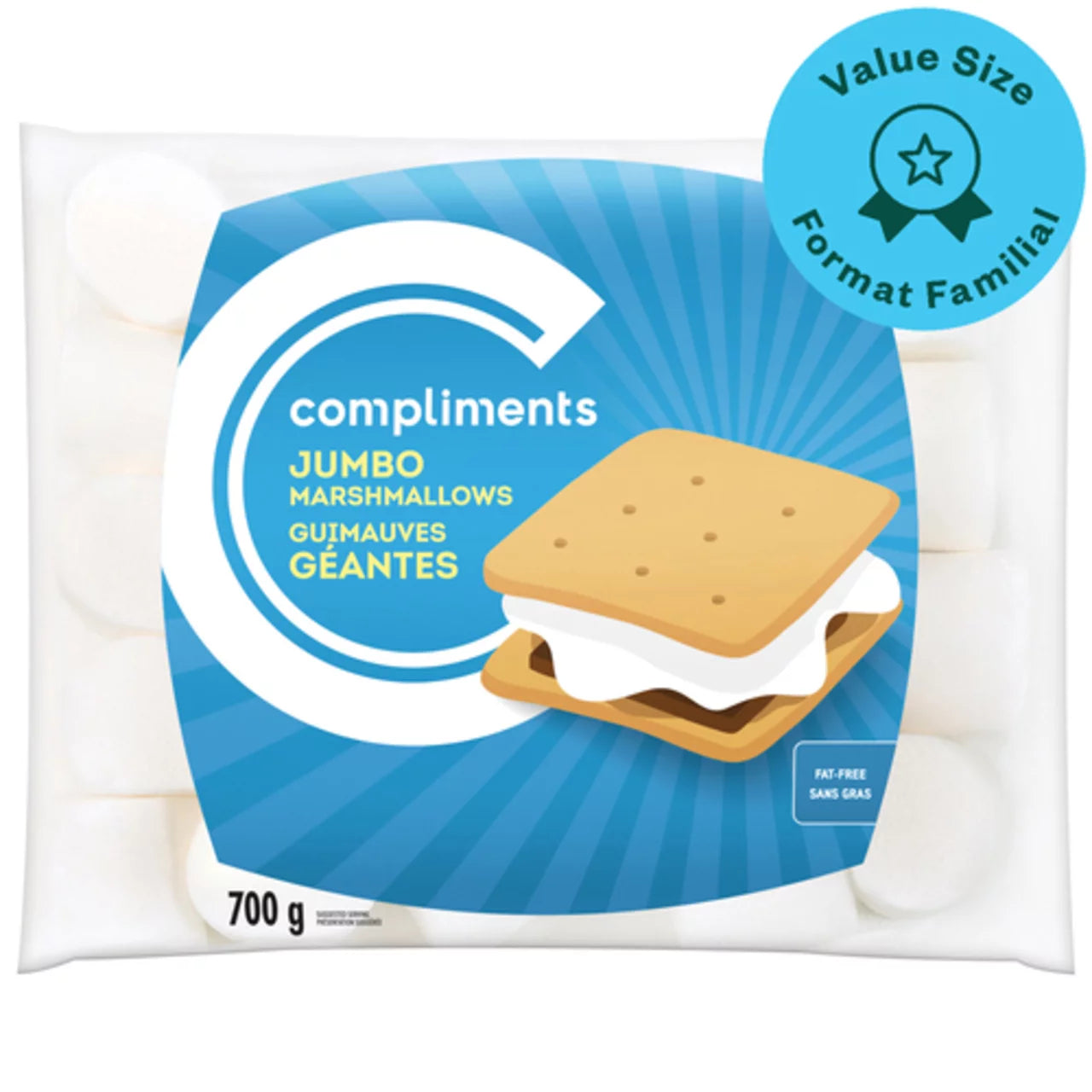 COMPLIMENTS JUMBO WHITE MARSHMALLOWS, 8 X 700 G