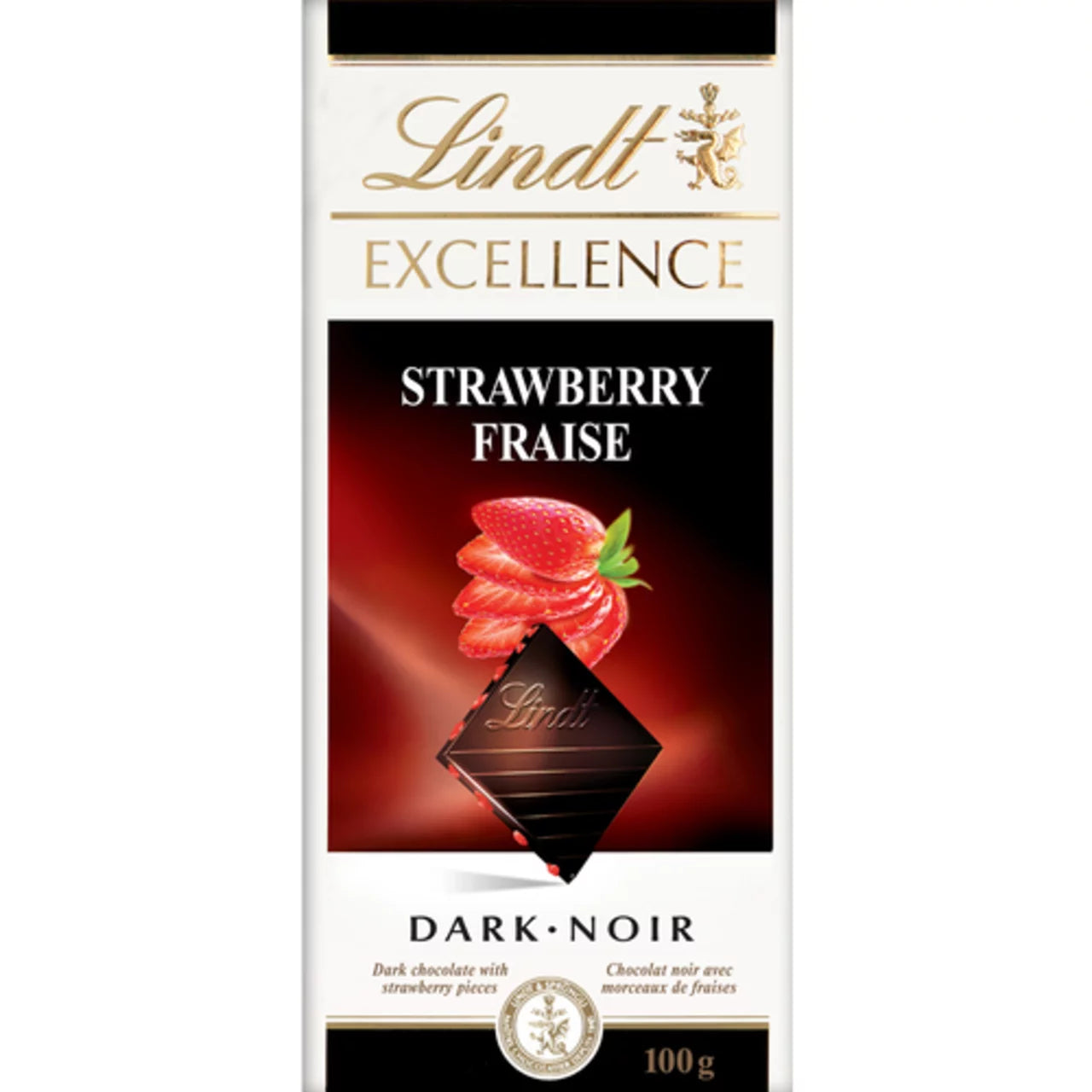 LINDT EXCELLENCE BAR CHOCOLATE DARK STRAWBERRY, 20 X 100 G