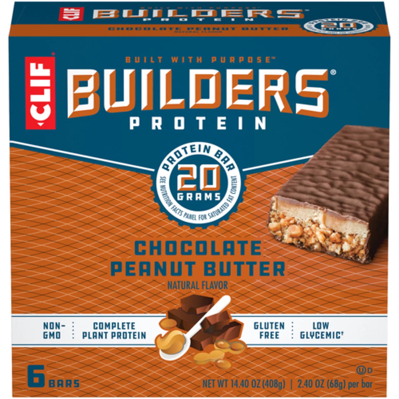 CLIF BUILDER'S BAR CHOCOLATE PEANUT BUTTER, 6 X 6 X 68 G