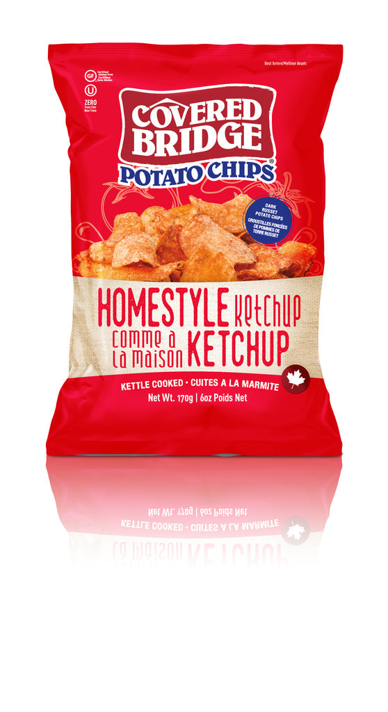 COVERED BRIDGE, HOMESTYLE KETCHUP POTATO CHIPS, 12 x 170G