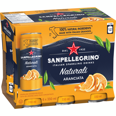 SAN PELLEGRINO, BEVERAGE ARANCIATA ORANGE, 6 x 330 ML
