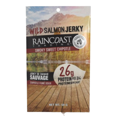RAINCOAST TRADI, WILD SALMON JERKY SMOKY SWEET CHIPOTLE, 24 x 50G