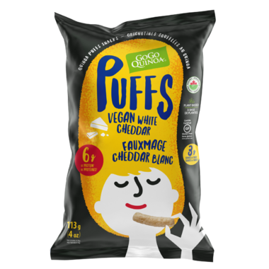GOGO QUINOA, PUFFS VEGAN WHITE CHEDDAR 9X113G, 9 x 113G