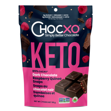 CHOCXO, CHOCKETO SNAPS 85% DK ORG RASP&QUINOA, 6 x 98G