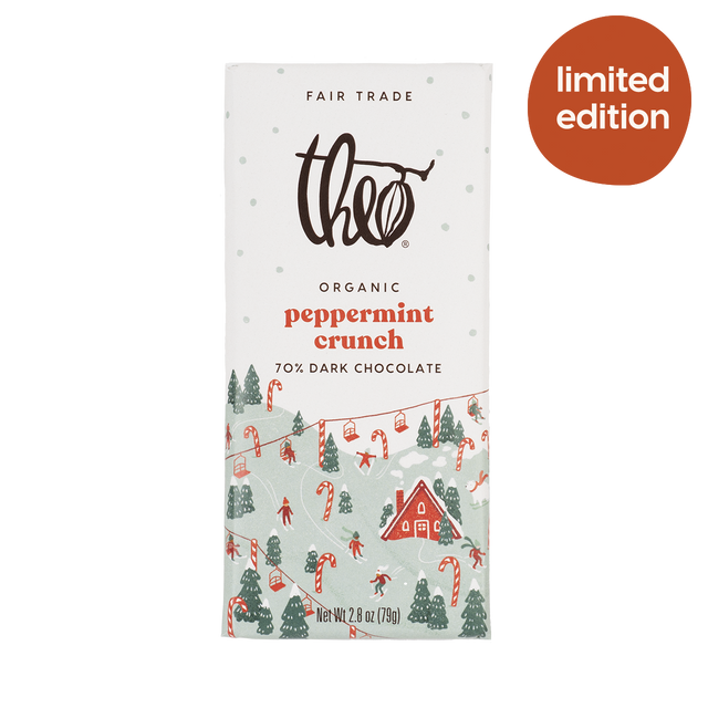 THEO, PEPPERMINT CRUNCH 70% DARK, 12 x 79G