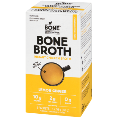 BONE BREWHOUSE, LEMON GINGER INSTANT CHICKEN BONE BROTH, 9 x 80G