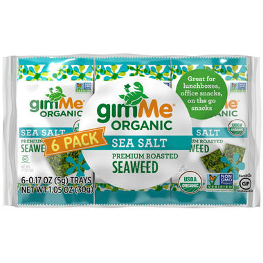 GIMME, ORG ROASTED SEAWEED SNACK 6PK - SEA SAL, 8 x 30G