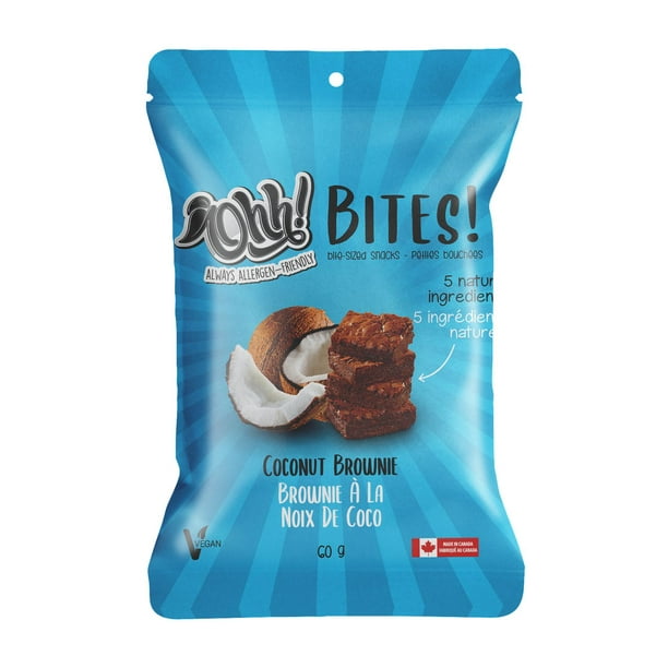 OHH FOODS, COCONUT BROWNIE SNACKING BITES, 10 x 60G