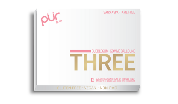 PUR, THREE BUBBLEGUM, 10 x 12CT