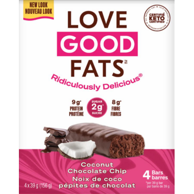 LOVE GOOD FATS, COCONUT CHOCOLATE CHIP SNACK BAR, 12 x 4 X 39G