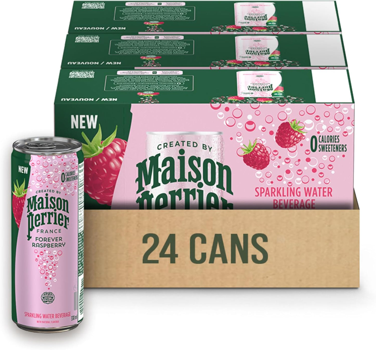 PERRIER SPARKLING WATER RASPBERRY, 24 X 330 ML