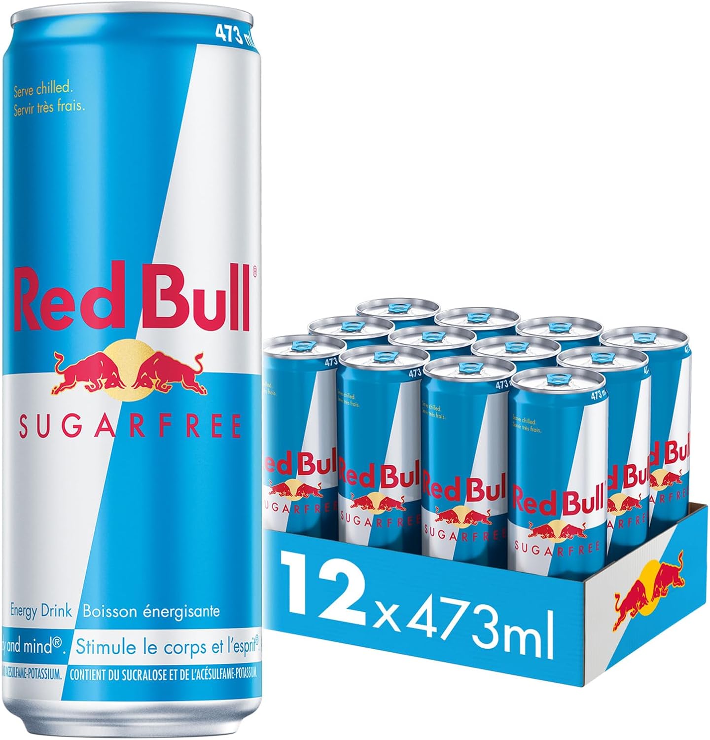 RED BULL ENERGY DRINK, SUGAR FREE, 12 X 473 ML