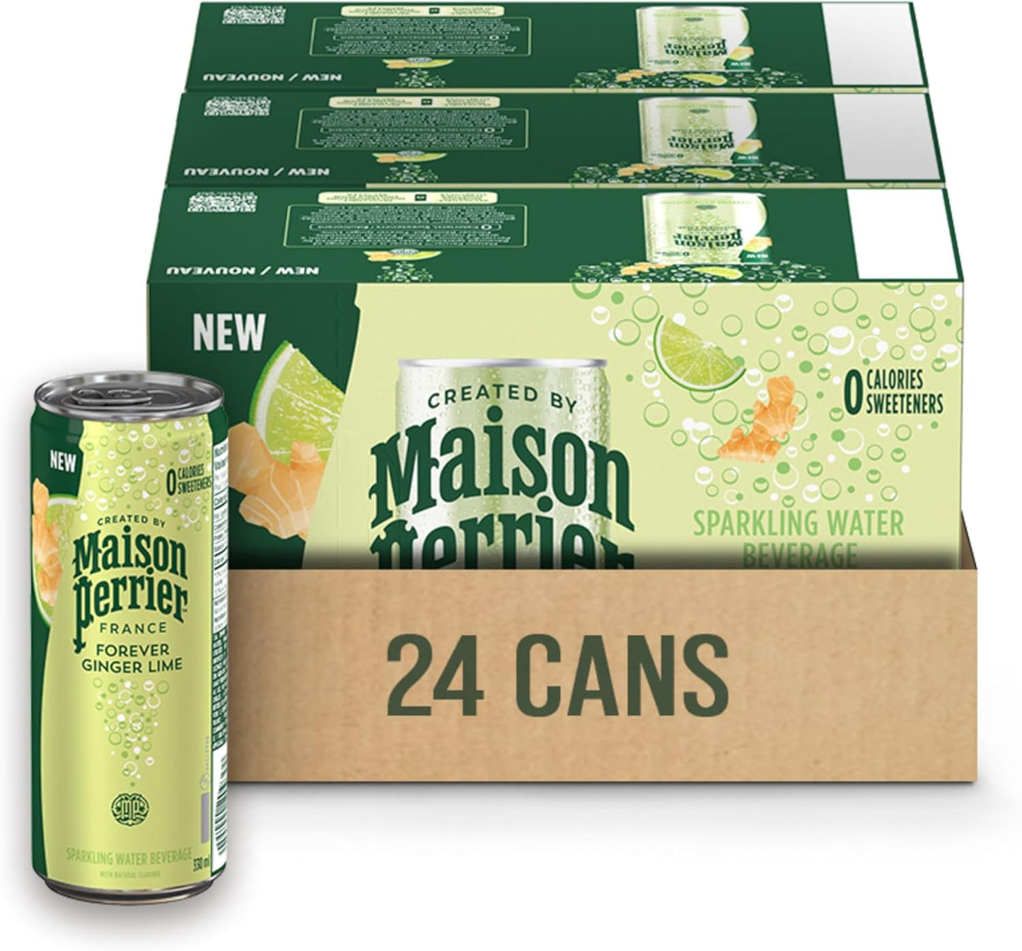 PERRIER SPARKLING WATER LIME GINGER, 24 X 330 ML