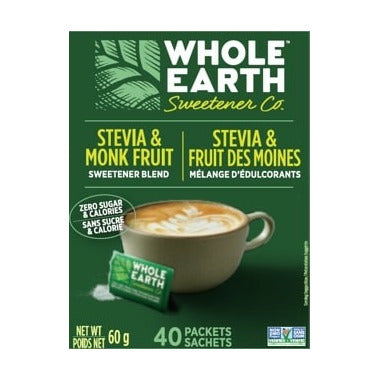 WHOLE EARTH, WHOLE EARTH STEVIA & MONK FRUIT 40 PACK, 12 x 40CT