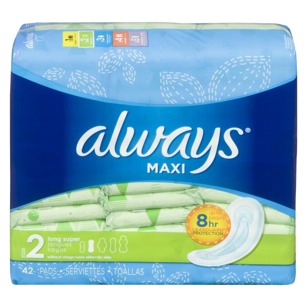 ALWAYS MAXI PADS LONG SUPER 2, 6 X 42 UN