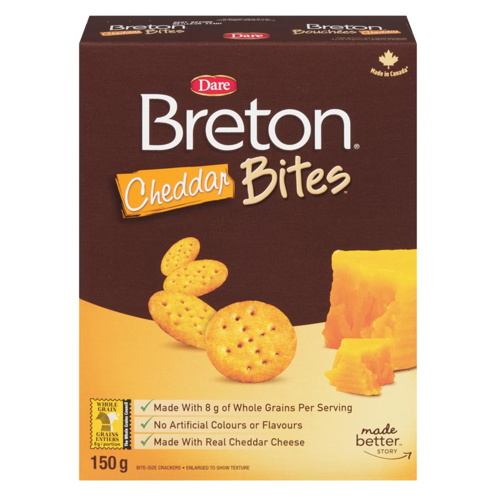 DARE BRETON BITE-SIZED CHEDDAR CHIPS, 12 X 150 G