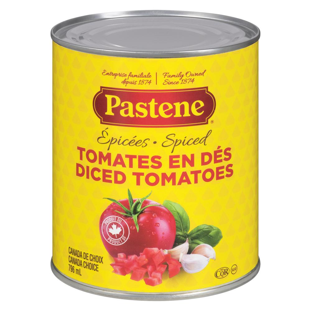 PASTENE DICED SPICY TOMATOES, 24 X 796 ML