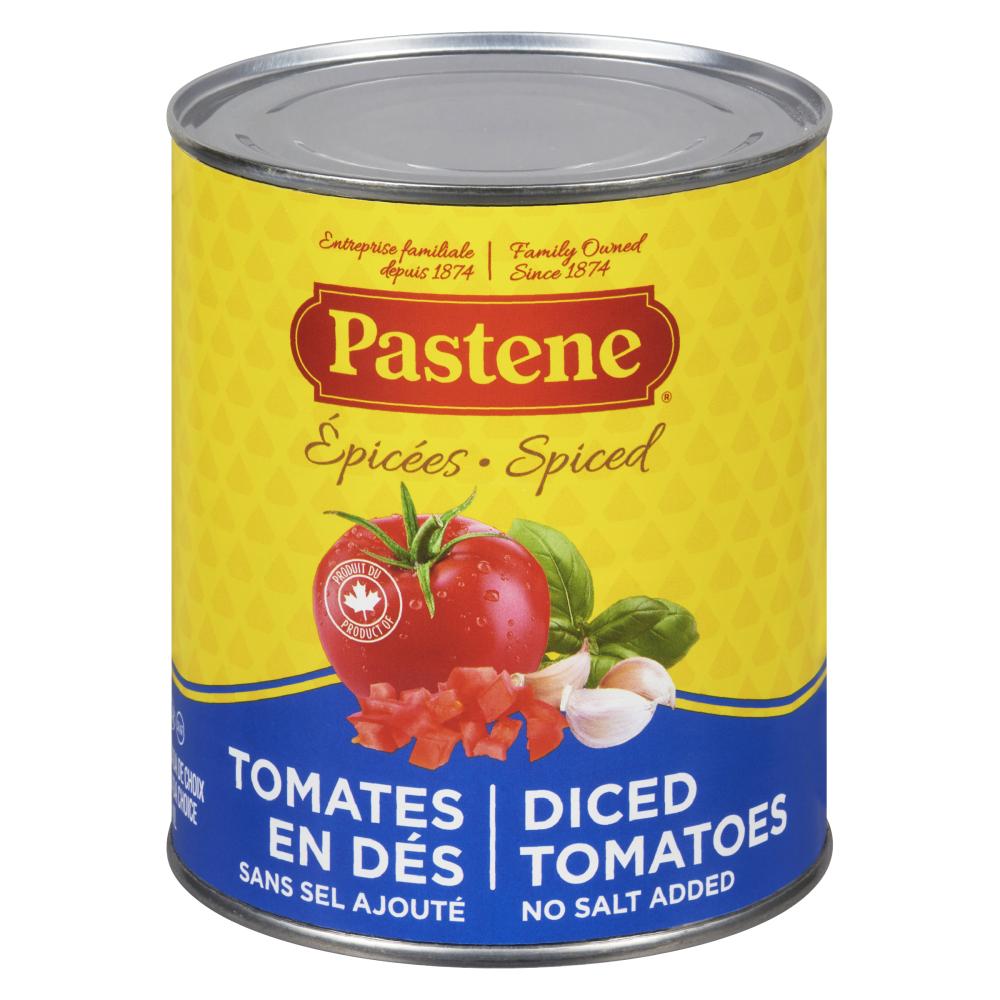 PASTENE DICED AND SPICED TOMATOES, 24 X 796 ML