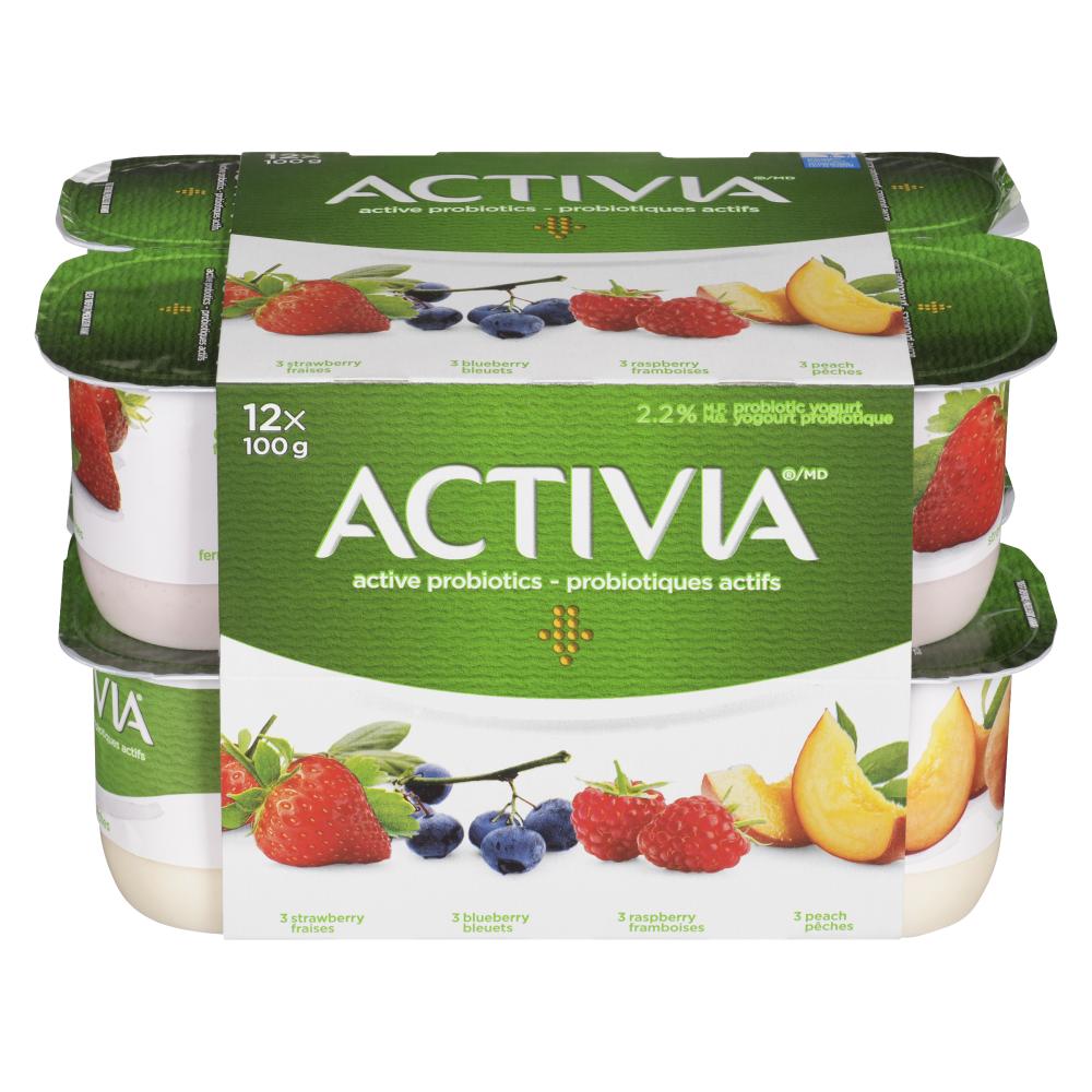 ACTIVIA YOGURT STRAWBERRY FRESH BLUEBERRY PEACH, 4 X 12 X 100 G