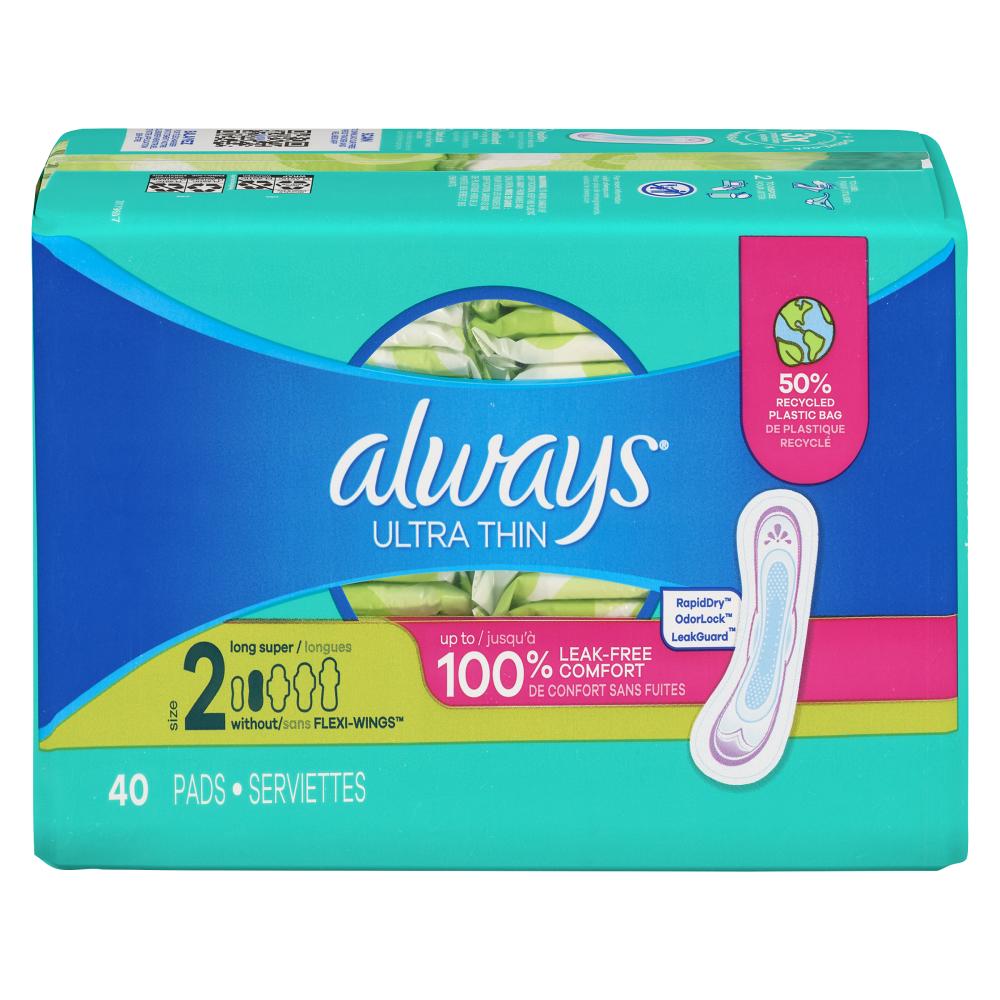 ALWAYS ULTRA THIN LONG SIZE 2 UNSCENTED, 6 X 40 UN