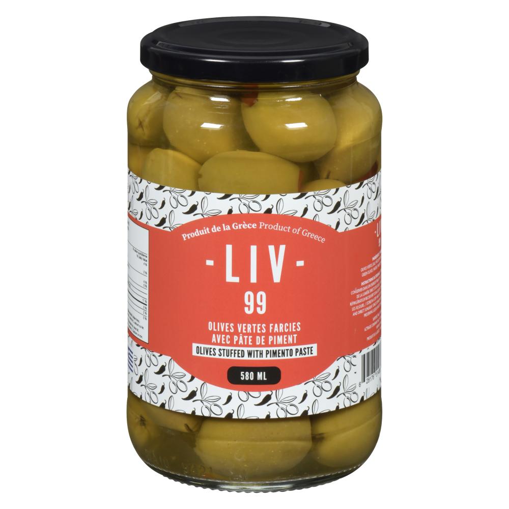 LIV99 STUFFED GREEN OLIVES WITH PEPPERS, 12 X 580 ML