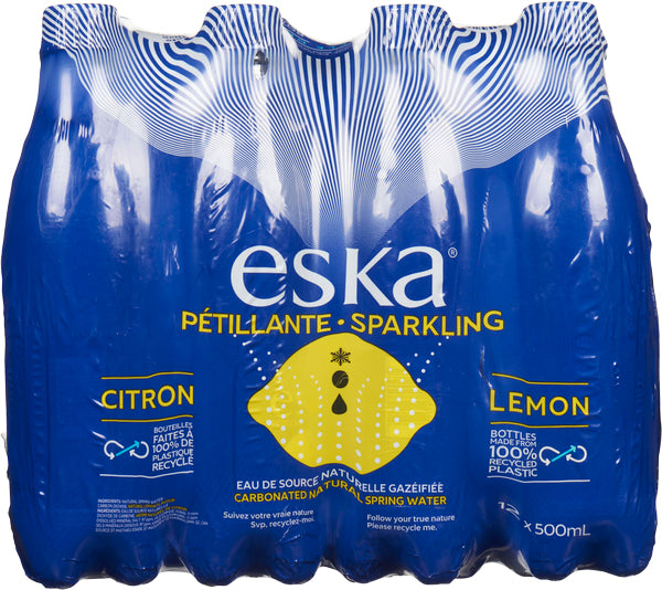 ESKA, LEMON CARBONATED BOTTLE SPRING WATER, 12 X 1 L